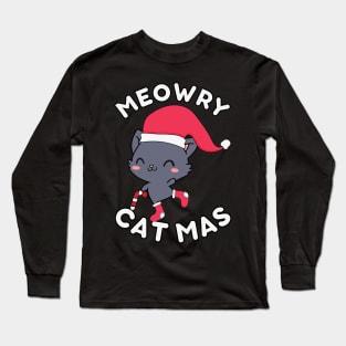 Kawaii Christmas Cat - Meowry Catmas Long Sleeve T-Shirt